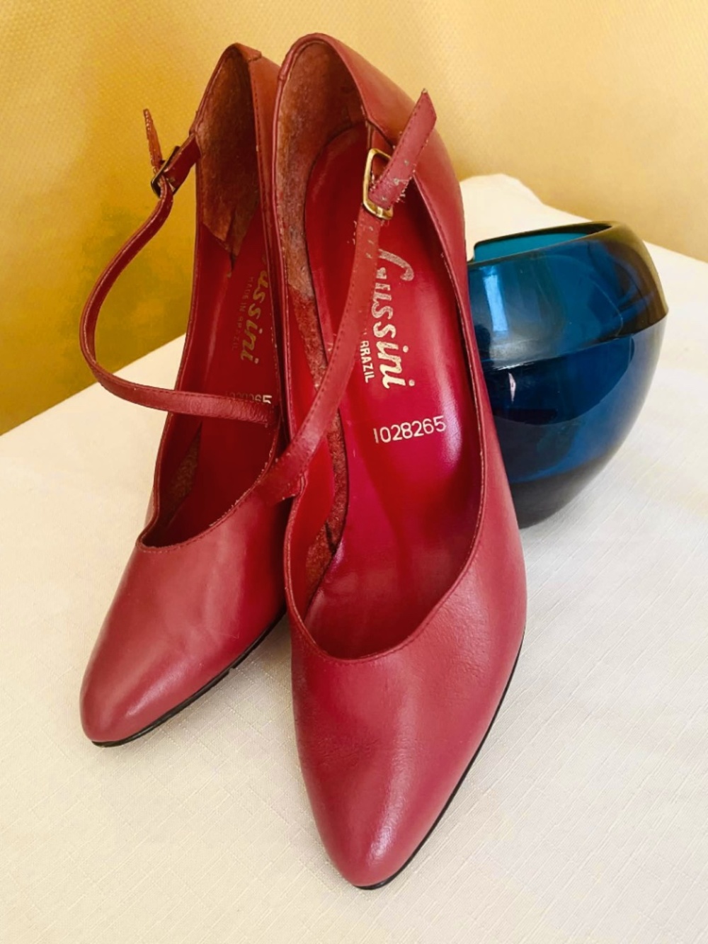 Vintage Red Mary Jane Heels | Pointed Toe Pumps | Retro Leather Side Strap Heels